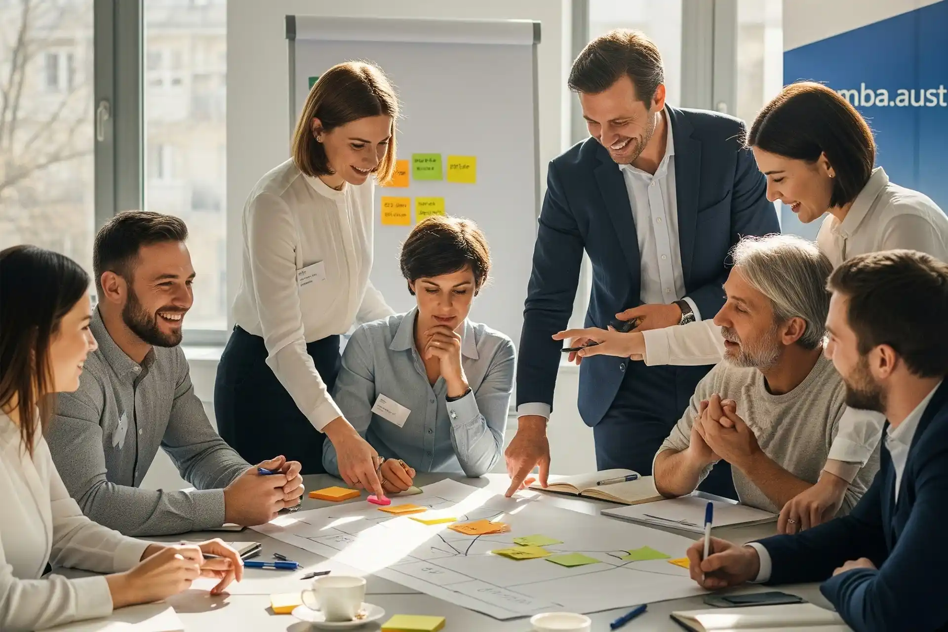 Menschen erarbeiten bei einem gemba.austria Training wie aus Führungskräftetrainingsschulungen nachhaltige Erfolge entstehen.